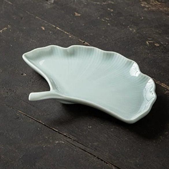 Chinese-style ceramic tea plate with apricot leaf design, perfect for pastries and fruit, More Than Ceramics