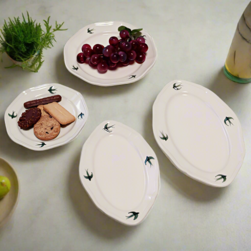 Handcrafted Japanese Plate with Green Bird Motif