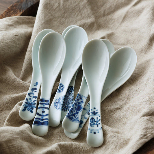 Japanese Imported Blue Rinto Series Ceramic Spoon, Japanese Underglaze Colored Soup Spoon - More Than Ceramics