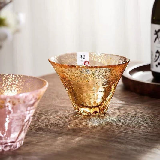 High Aesthetic Glass Tea Cup, Sake Cup, Handcrafted with Gold Leaf and Sakura Design - More Than Ceramics